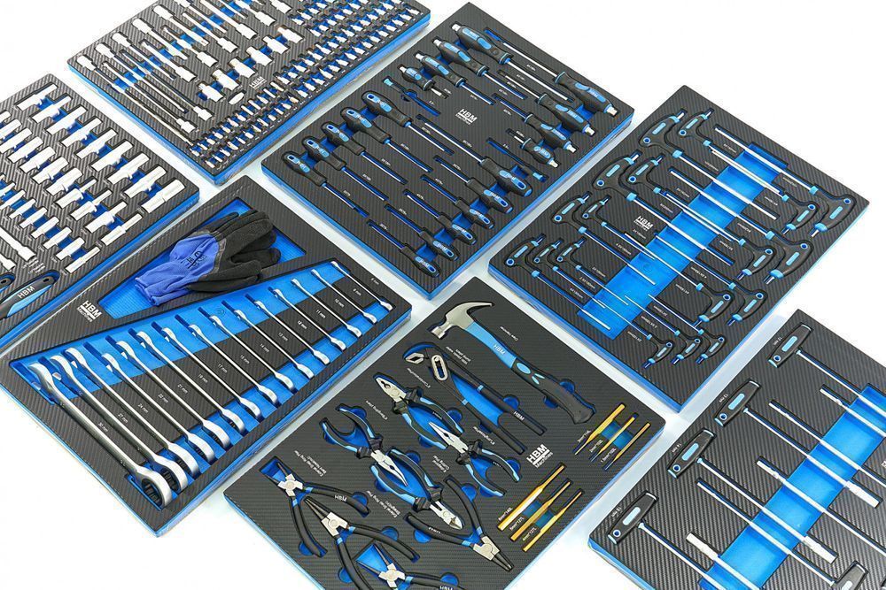 Dulap scule profesional hbm cu 7 sertare, 262 piese, 7 module carbon -