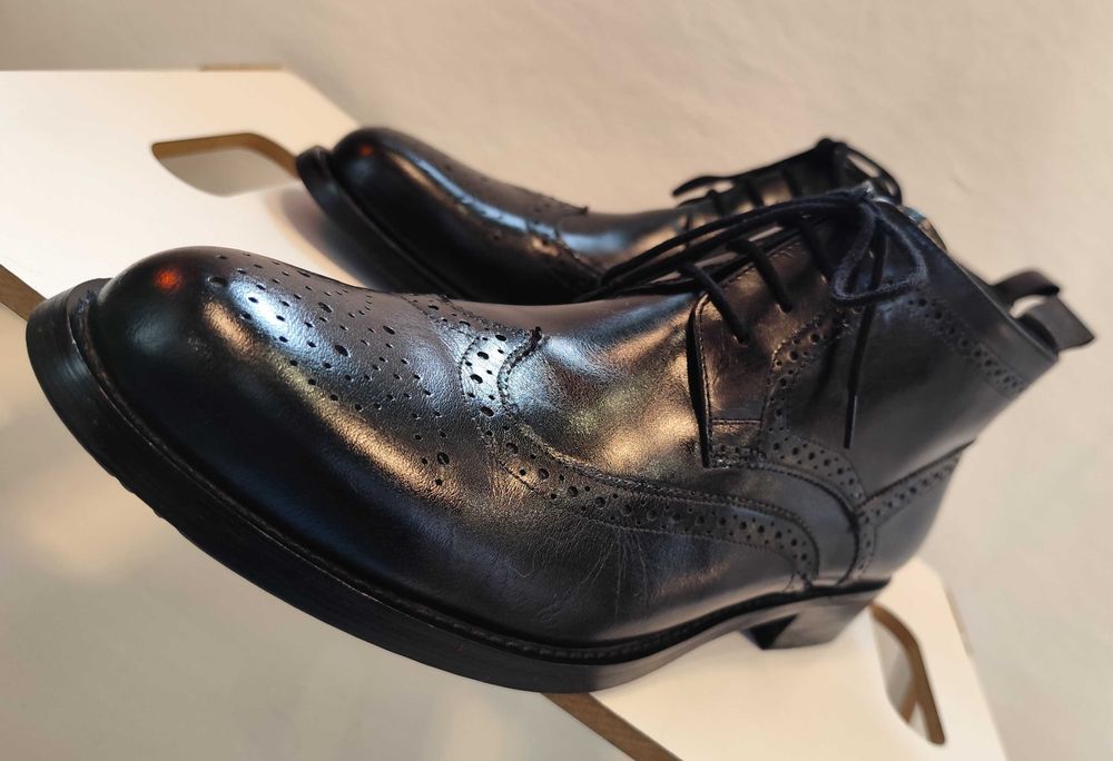 Ghete lace up brogue 45 Lav. Artigianale piele  naturala premium negru