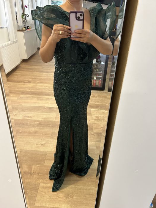 Rochie verde samarald cu paiete M