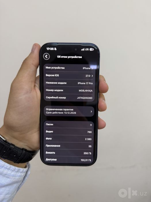 Iphone 17 pro blue 256 batery 92%  sim esm karobka hamma narsa bor