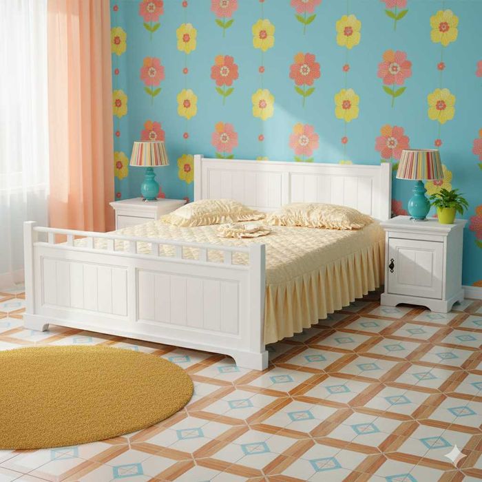 Pat dublu din lemn masiv Cleopatra, alb, 140x200 cm