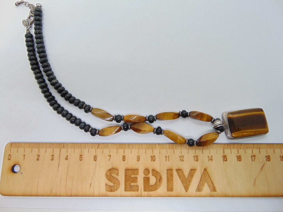 Colier si pandantiv din argint cu ochi de tigru si onix