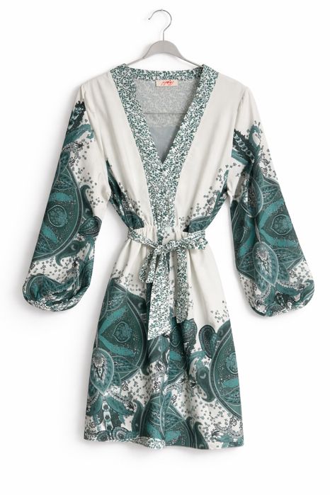 Rochie mini stil boho verde, talie marcată