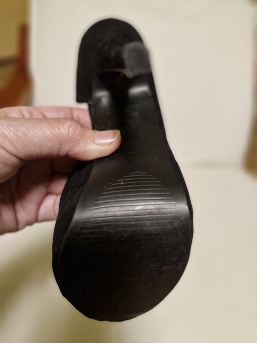 pantofi platforma, negri din piele intoarsa