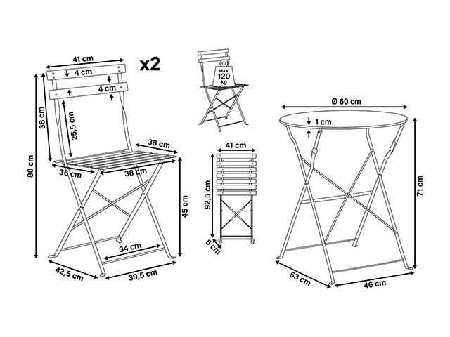 Set Bistro Flair - mobilier terasa gradina, 2 scaune masa, otel vopsit
