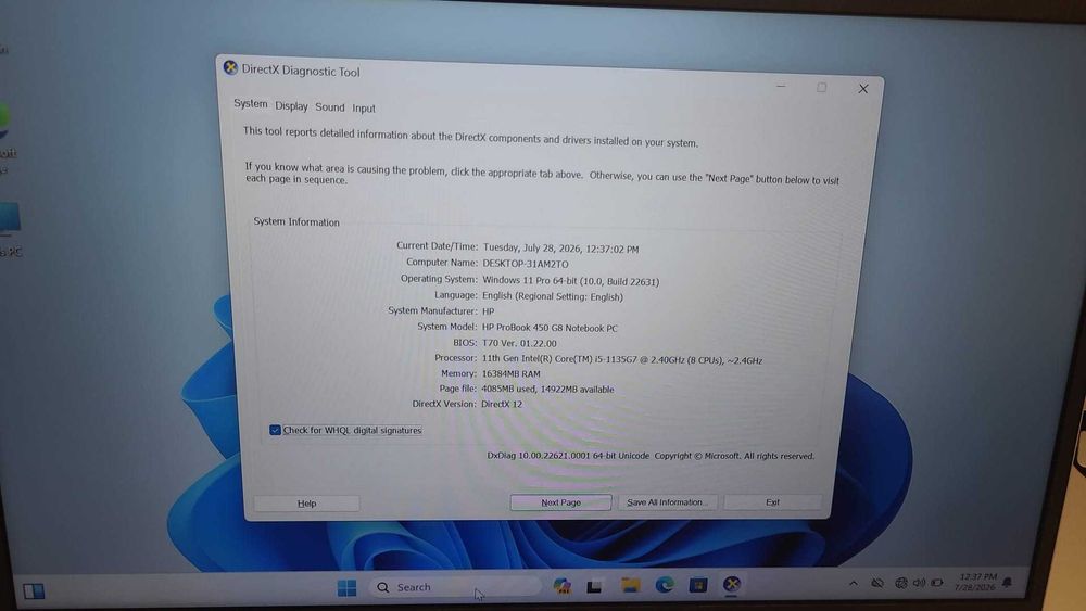 Laptop HP ProBook 450 G8 – Intel i5-1135G7 , 16 gb ram , carcasa full metal