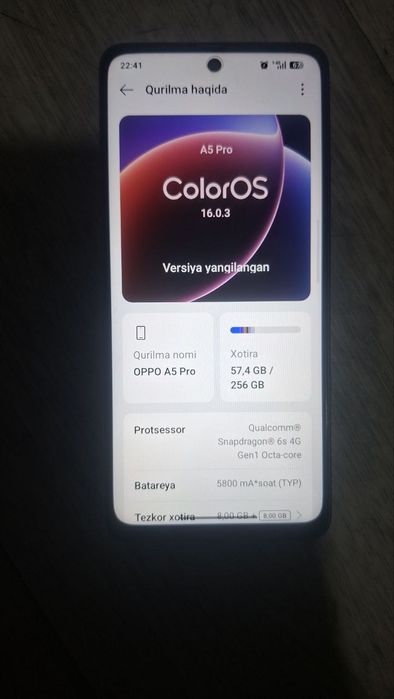 Oppo a5pro xotira 8+8/256