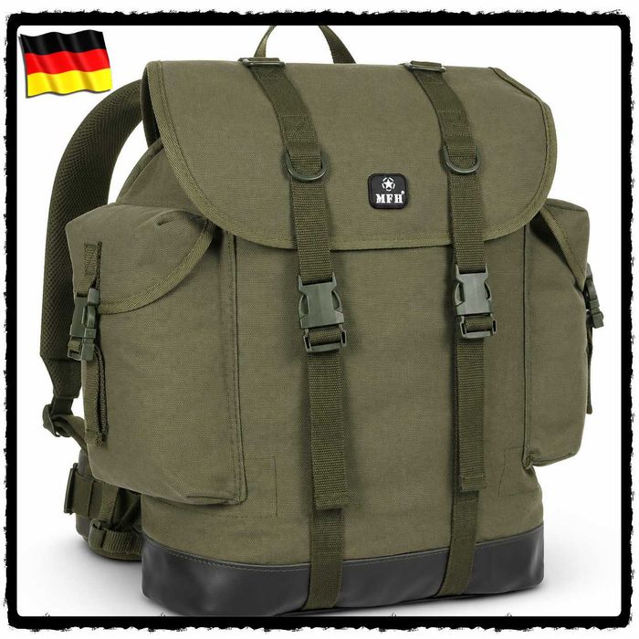 Rucsac de Munte Tactic MFH Stil Bundeswehr BW 30 Litri Verde Închis Ghiozdan Militar Rezistent Bumbac Ranita Camping, Drumeții și Pescuit Vanatoare