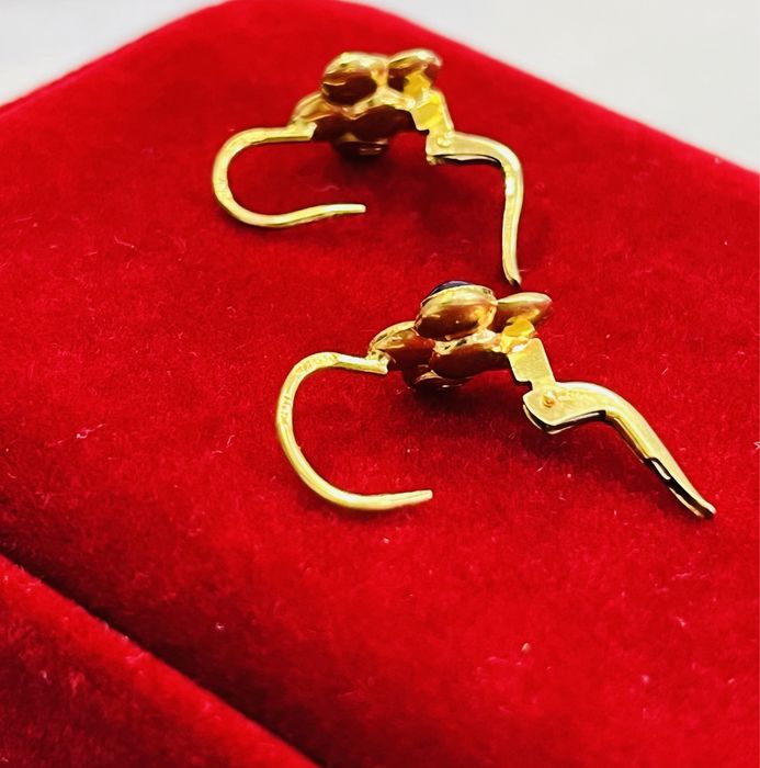 Обеци жълто злато и лапис лазур