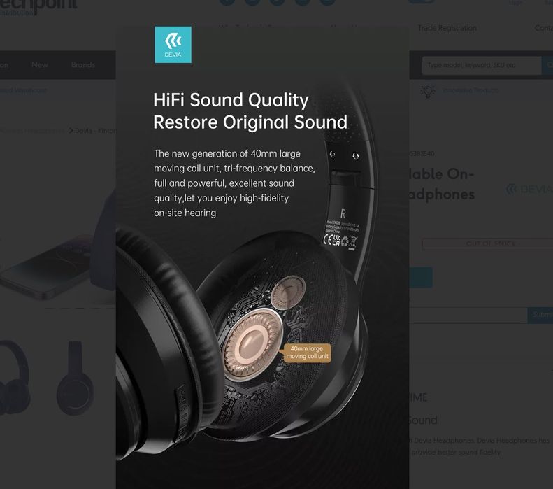 Casti Wireless Bluetooth Devia On-Ear Kintone Albastru