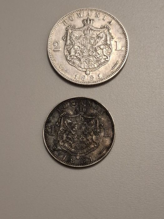 Monede vechi argint România 1 leu și 2 lei 1881
