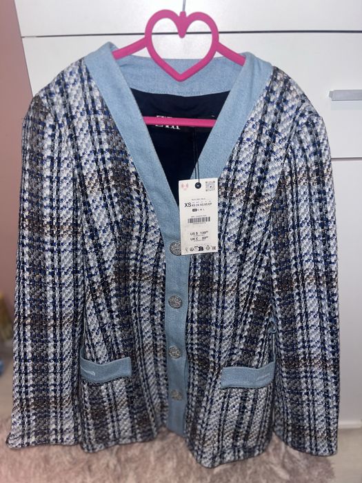 Ново дамско сако тънко палто Zara Зара guess furla син цвят в синьо