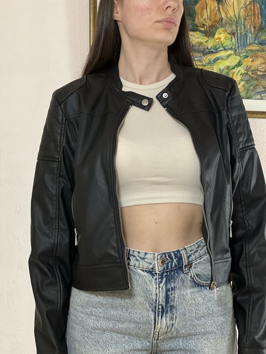 Черно кожено яке Only