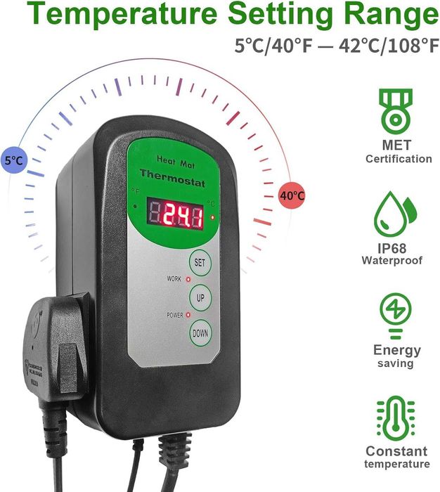 Нагревателна постелка за разсад 25на52см с дигитален термостат и сонда