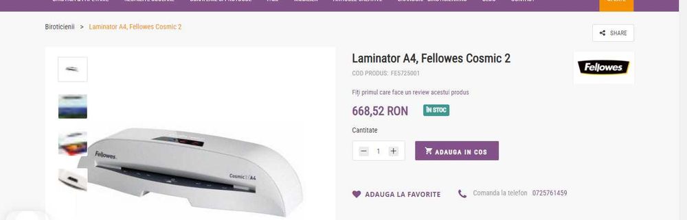 Laminator performant Fellowes Cosmic 2, lichidare stoc, super oferta!