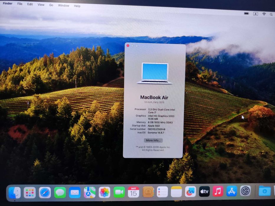 MacBook Air 2015 13 инча, i7, 8GB RAM, 240GB SSD, 84.2% (9 Часа) Батерия Apple Лаптоп Топ Състояние