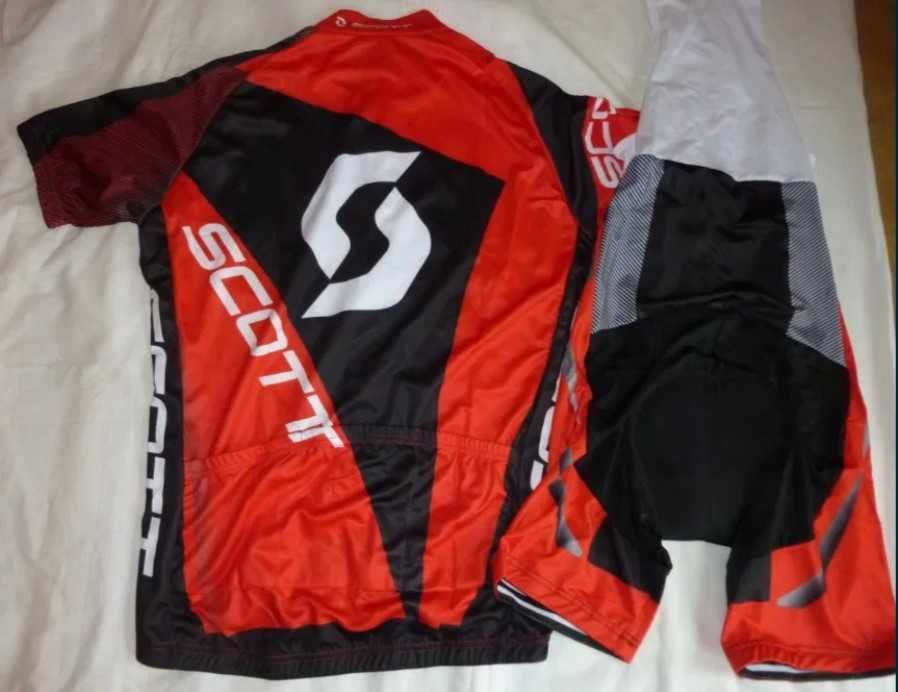 Echipament ciclism Scott negru rosu galben NOU set pantaloni tricou