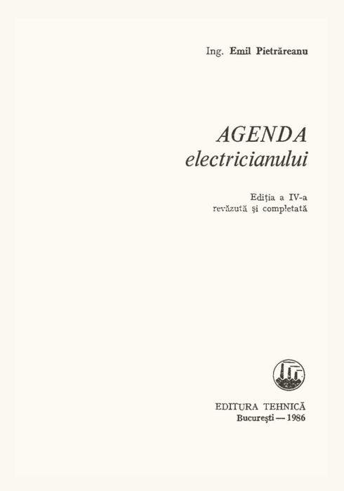 Agenda Electricianului - ediția a IV-a revăzută și completată (1986)