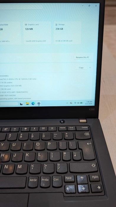 Лаптоп Lenovo ThinkPad x390 / i5-8265U / 8 GB RAM / 256 NVMe / FHD