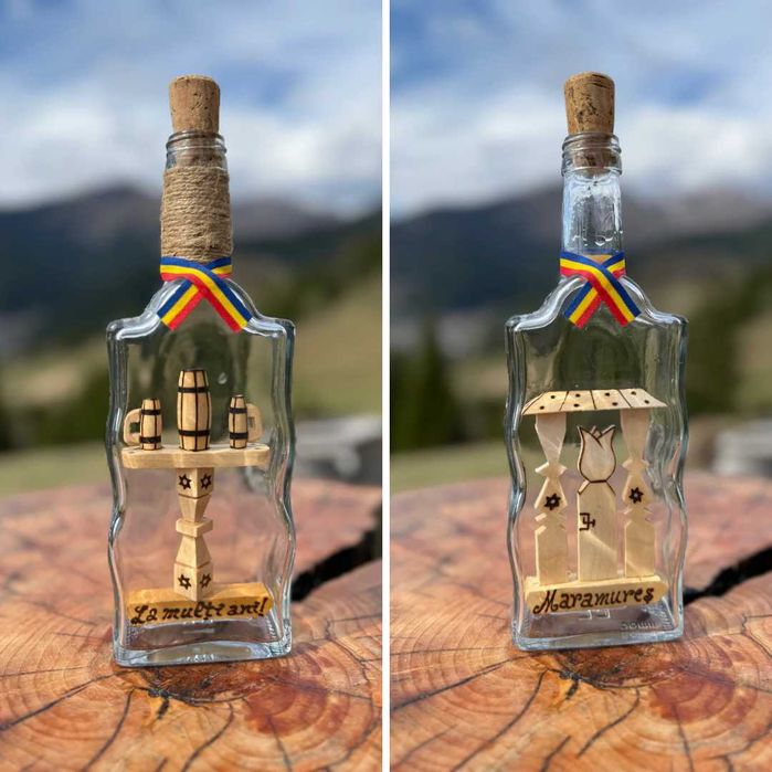 Sticle artizanale tuica/palinca personalizate cu nume – lemn de dud, cadou tradițional