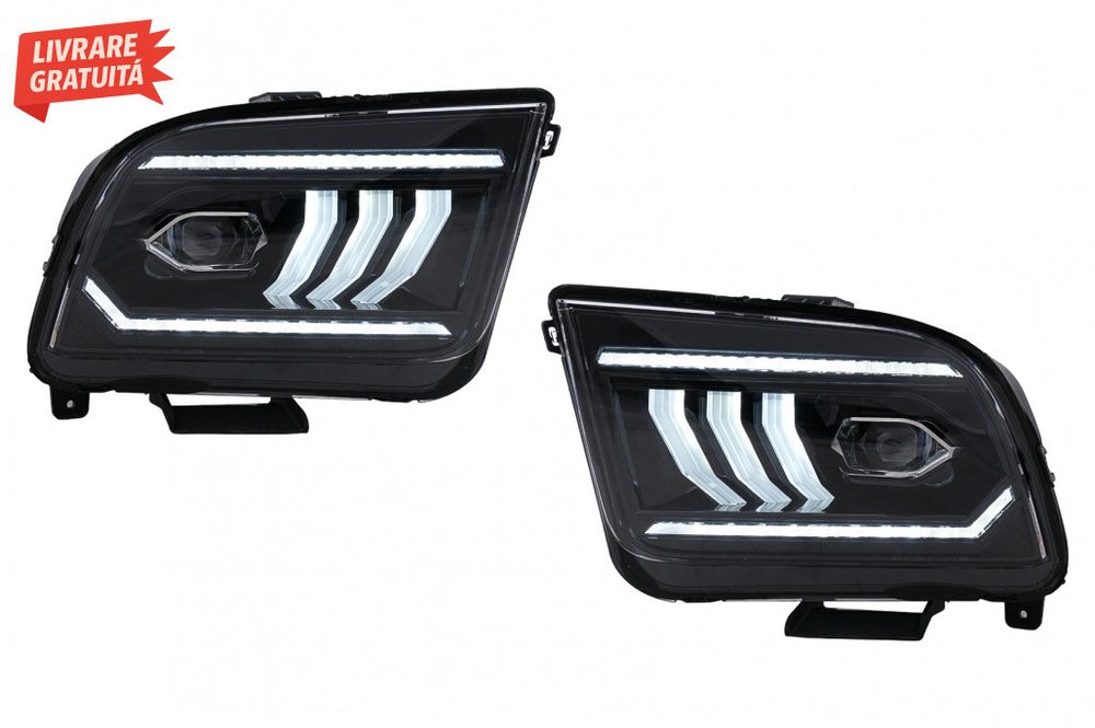 Faruri Full LED Ford Mustang V Pre-Facelift (2005-2009) Negru cu Semna