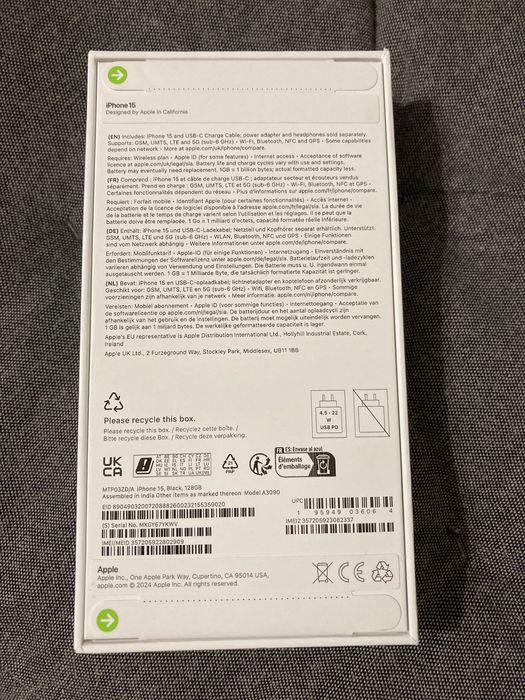 iPhone 15, black, 128GB, черен, чисто нов!