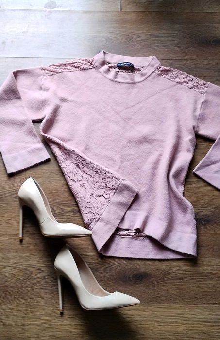Красив пуловер с дантела цвят пудра на ZARA Зара, р-р S-М, перфектен