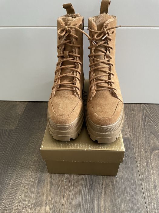 Ghete dama din piele intoarsa, maro, marimea 36