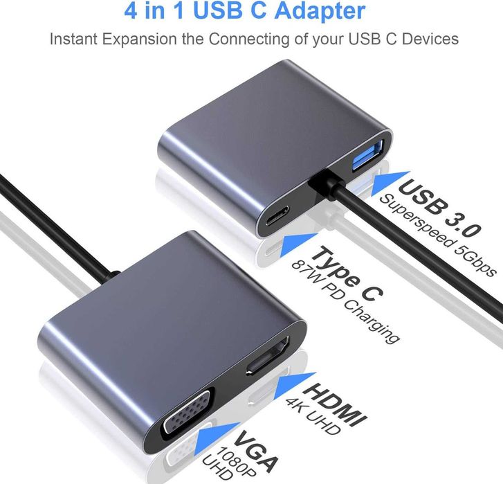 Adaptor Hub USB-C la HDMI / 4k VGA / USB 3.0 / USB-C PD Charging 87W