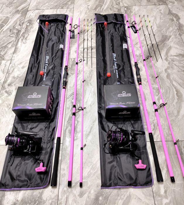 2 Feedere FL BLACK FORCE PINK 3.60m 60-180g + 2 Mulinete PRO FL 7000