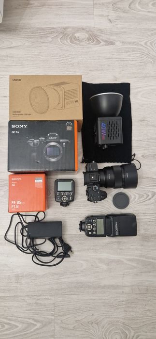 Vând pachet foto/video a7iii, sony 85 1.8 fe, bliț, lumina, filtre
