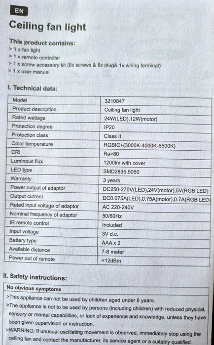 LED Таванен плафон с вентилатор, Дистанционно и RGB (45см)