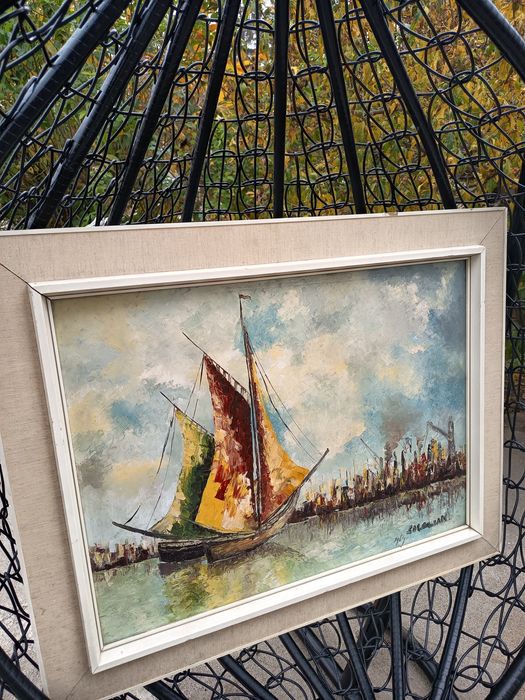 Tablou/Lucrare deosebita Scena Marina Pictat Și Semnat