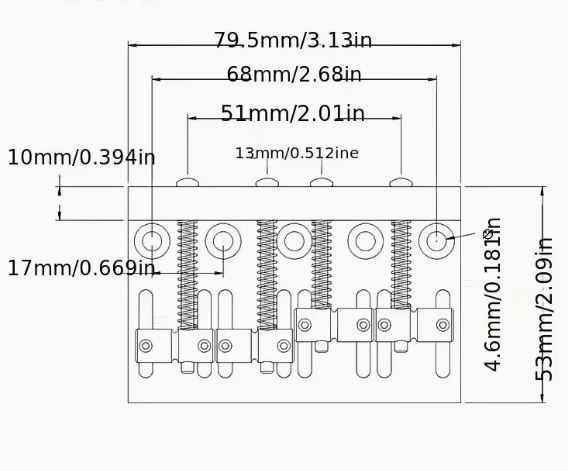 Bridge pentru chitara bas din metal.