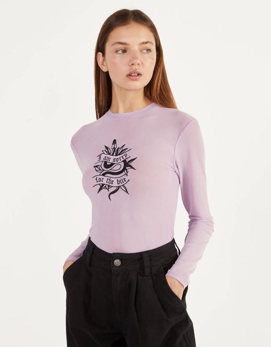 Bershka нова мрежеста блузя с апликация