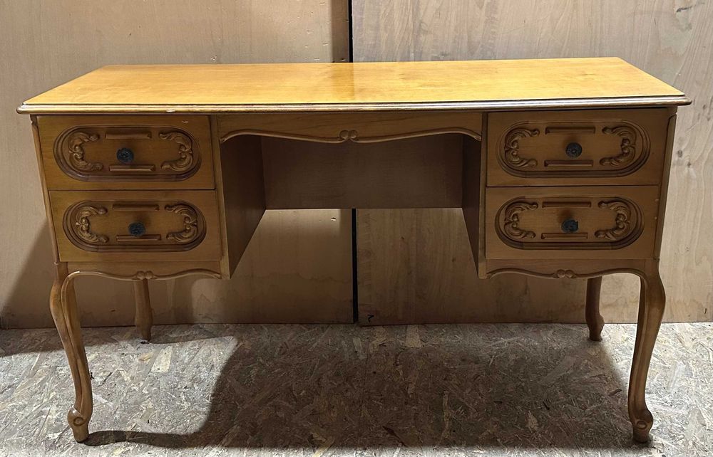 Birou Vintage Stil Florentin cu elemente sculptate si sertare; Masa cu blat 125x45 cm