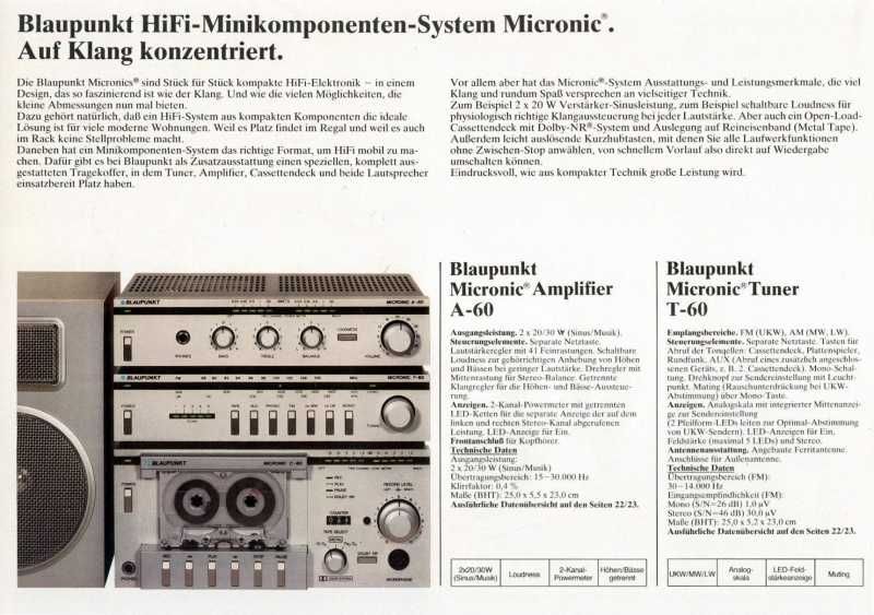 Mini Sistem Hi-Fi Rare Blaupunkt Micronic A-60 & T-60, Argintiu, Retro
