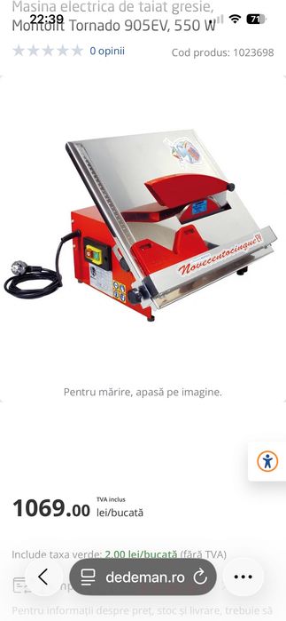 Vand masina electrica Montolit cu apa pentru taiat gresie si faianta cu disc original Montolit