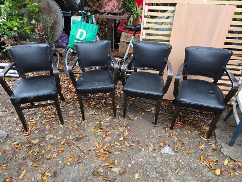 Scaune Vechi din Lemn tip Fotoliu 4 Bucati