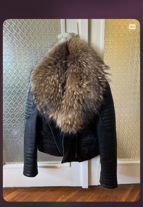 Кожено яке с естествен косъм яка