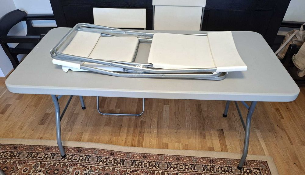 Set Masă Pliabilă Profesională Zown + 4 Scaune Pliabile (Catering / Terasă / Evenimente)