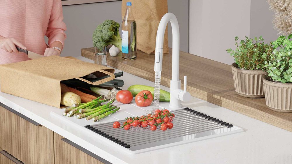 Бял кухненска мивка от гранит Копенхаген 620х500 Top 45