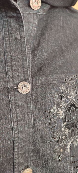 Черно дънково яке ХЛ еластично с бляскави нишки