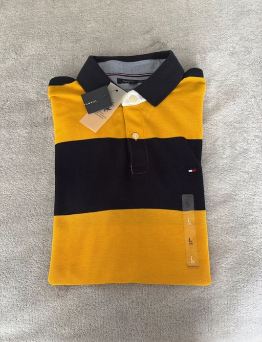 Tricou Tommy Hilfiger Polo nou cu eticheta, bărbătesc, galben & bleumarin –  L