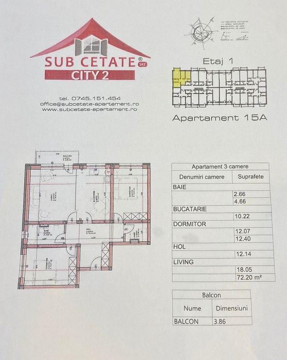 Vand apartament 3 camere Subcetate