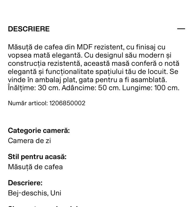 Masuta de cafea bej deschis - stare f buna