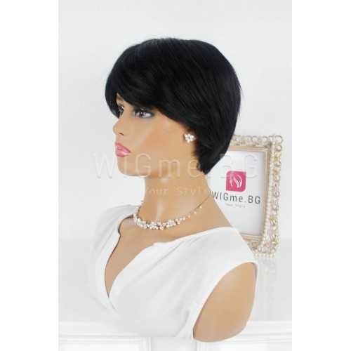 Къса обемна черна перука с бретон Гала