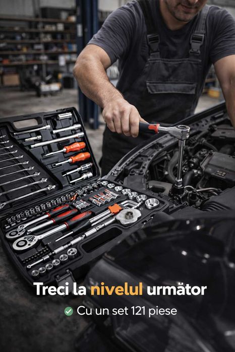 Set Scule PROFESIONAL 121 Piese 1/4 3/8 1/2 – Complet si Robust