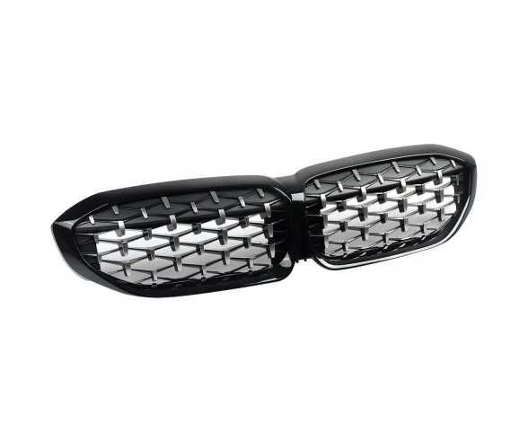 Grila Diamond Grile Nari Duble M Style BMW G20 G21, Negru Lucios Chrom