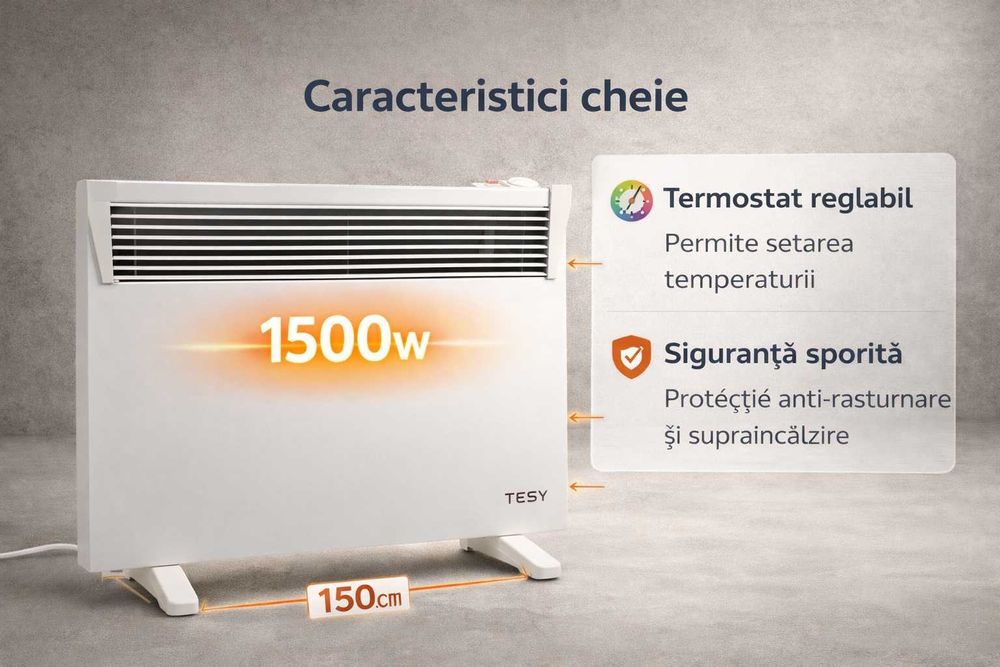 Convector electric TESY 1500W pentru incalzire rapida si eficienta
